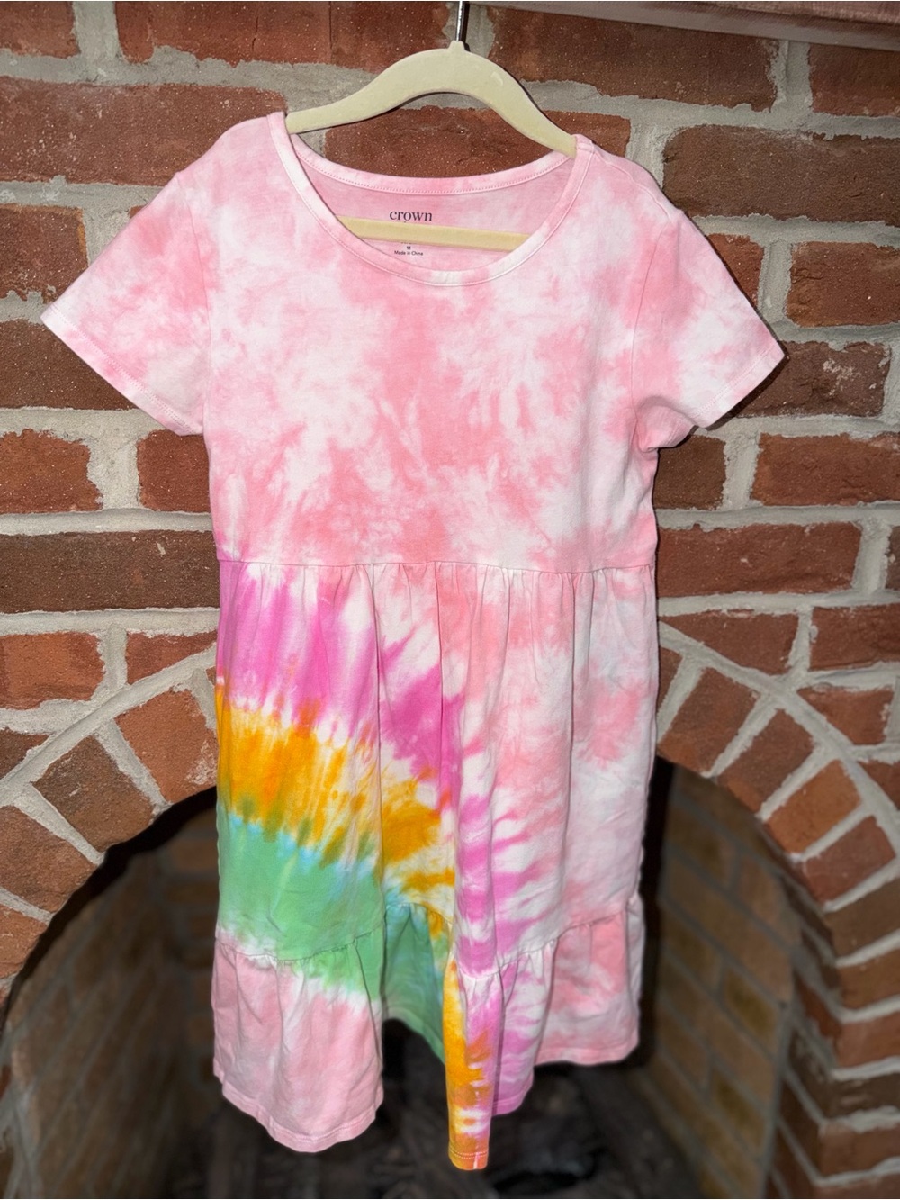 crown & ivy Pink Tie-Dye Casual Kids Dress with Rainbow Skirt